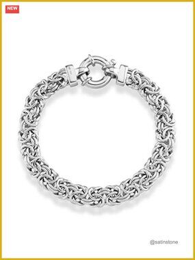 925 Sterling Silver Byzantine Link Bracelet 9mm Made in Italy